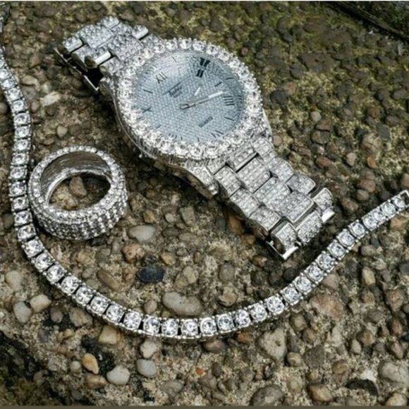 Hip Hop Iced Out Watch Bracelet & Ring